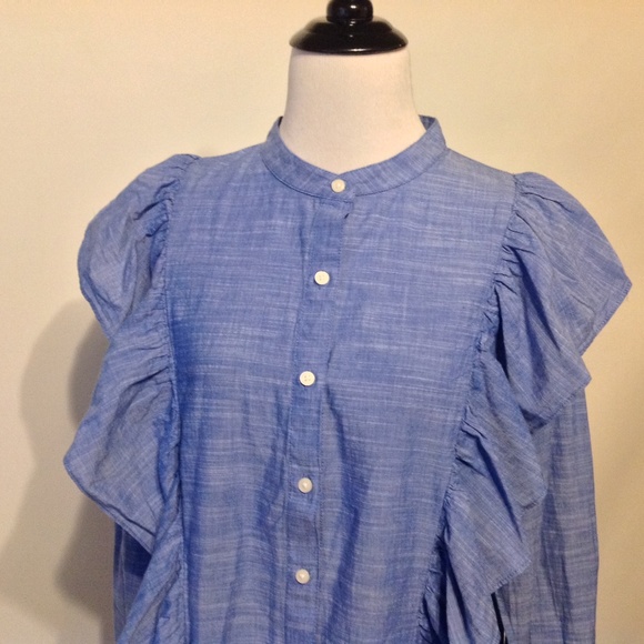 Gap Top Womens Medium Button Ruffle Blue - Picture 4 of 6